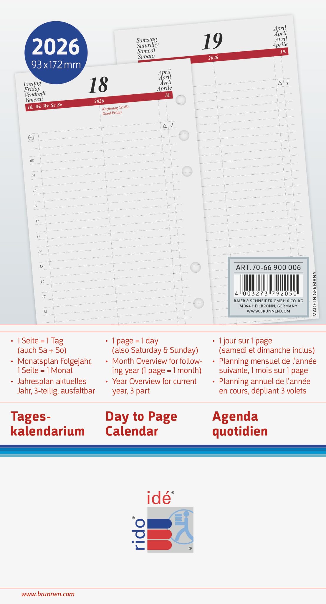 rido/idé Daily Calendar Timing 2 '26 | 93 x 172 mm