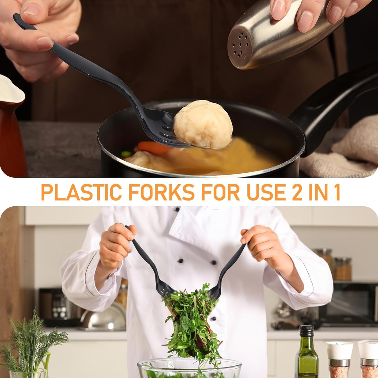 Malloom Set di 72 posate da portata in plastica, 23 cm, forchette e pinze da portata, resistenti posate da buffet, ideali per feste, ristoranti, picnic, insalata, pasta e zuppa