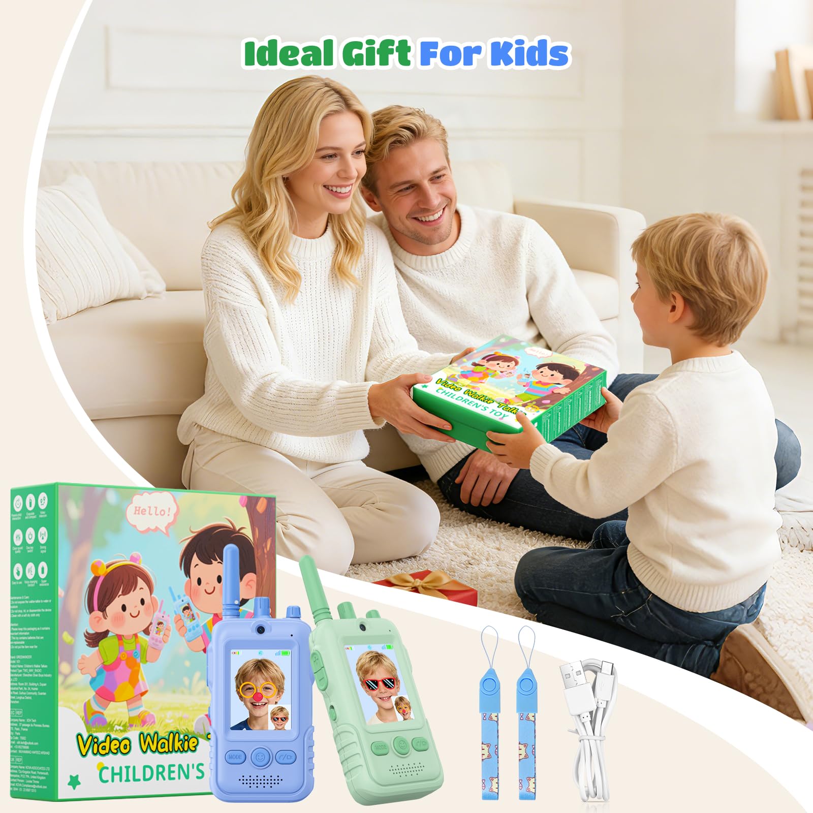 Video Walkie Talkie Kinder, 2er Set Walky Talky Kinder Aufladbar mit Kamera, Funkgerät Kinder mit Gürtelclip & Taschenlampe, Geschenkideen Jungen Geschenk für 3 4 5 6 7 8 Jahre