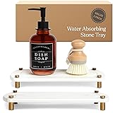 2PCS Water Absorbing Stone Soap Tray for Kitchen Bathroom Sink, Quick Dry Diatomaceous Earth Drying Rack and Shower Caddy, Soap Dispenser and Sponge Holder Organizer for Countertop, TWINKLE MOMENT; Pure White