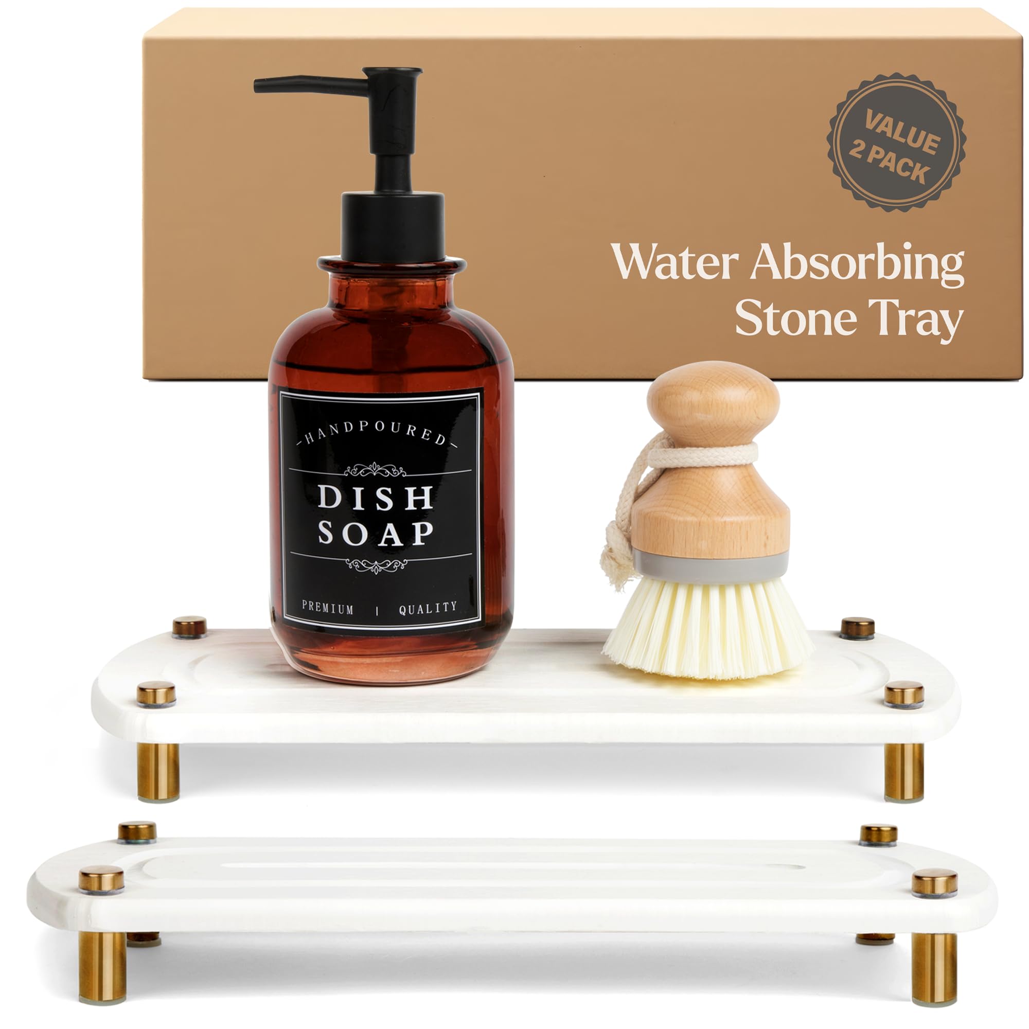 2PCS Water Absorbing Stone Soap Tray for Kitchen Bathroom Sink Quick Dry Diatomaceous Earth Drying Rack and Shower
