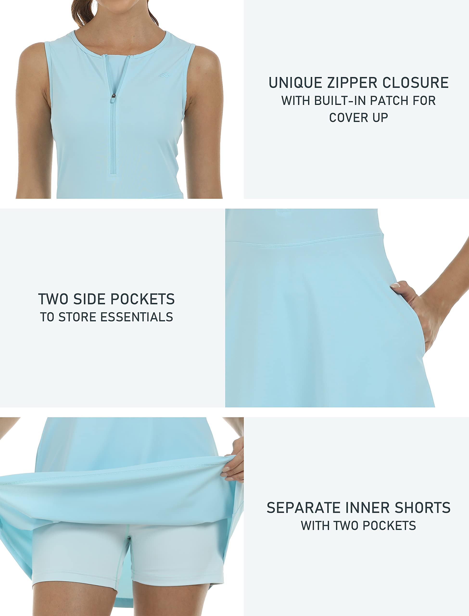 JINSHI Robe de Tennis et de Golf Femmes avec Short Intérieur Robes de Sport Athlétique sans Manches Séchage Rapide avec Poches