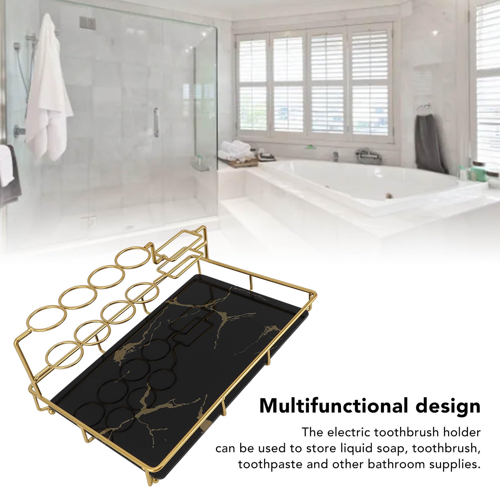 Soporte para Cepillo De Dientes Eléctrico, Organizador Multiusos De Grano De Piedra para Encimera De Baño, Organizador De Cepillo De Dientes Elegante E Impermeable para Pasta De Dientes(Negro)