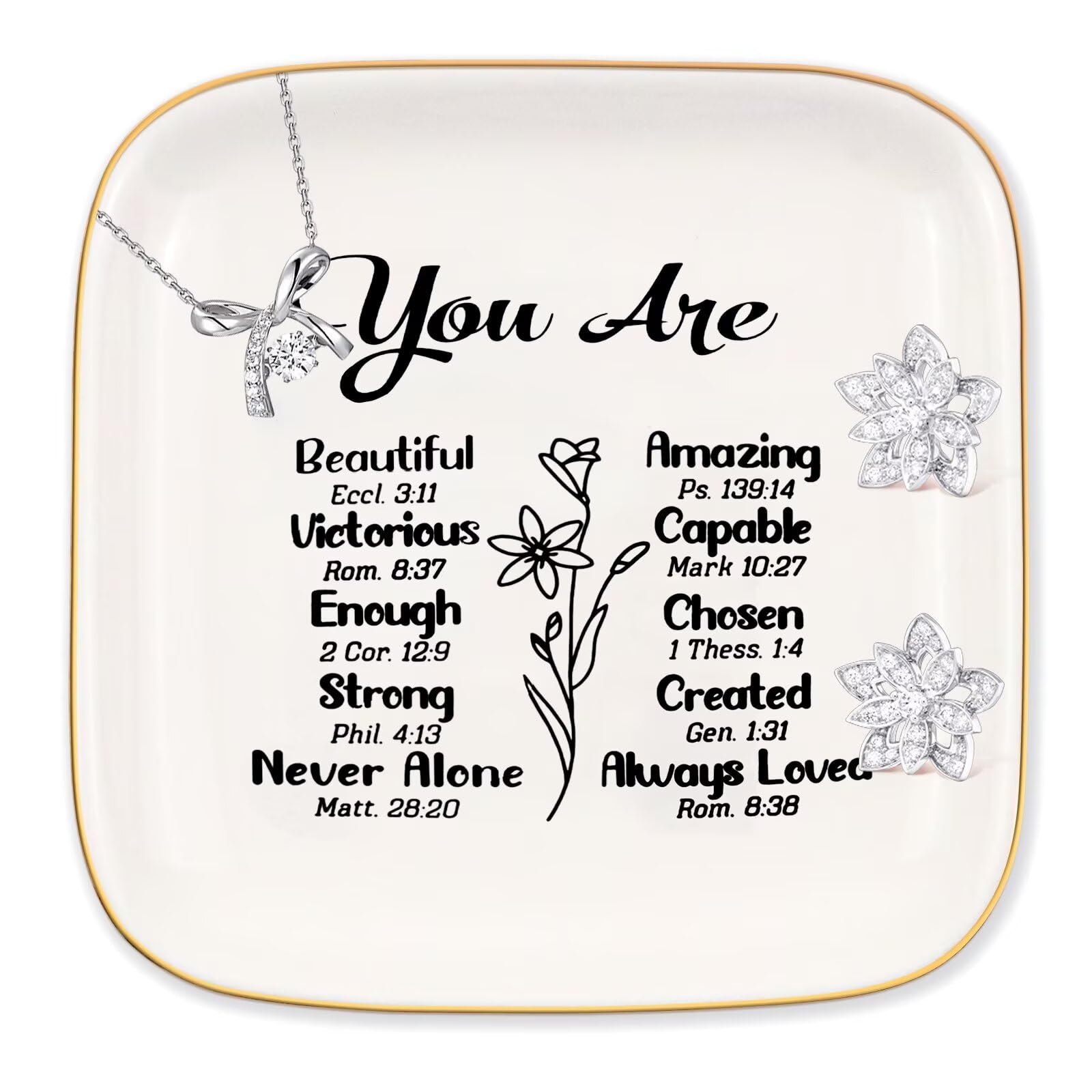 Christian Gifts for Women Trinket Jewelry Dish, Faith Religious &amp; Spiritual Gifts for Women Catholic, Bible Verse Spiritual Inspirational Gifts for Women's Birthday Mother's Day Christmas