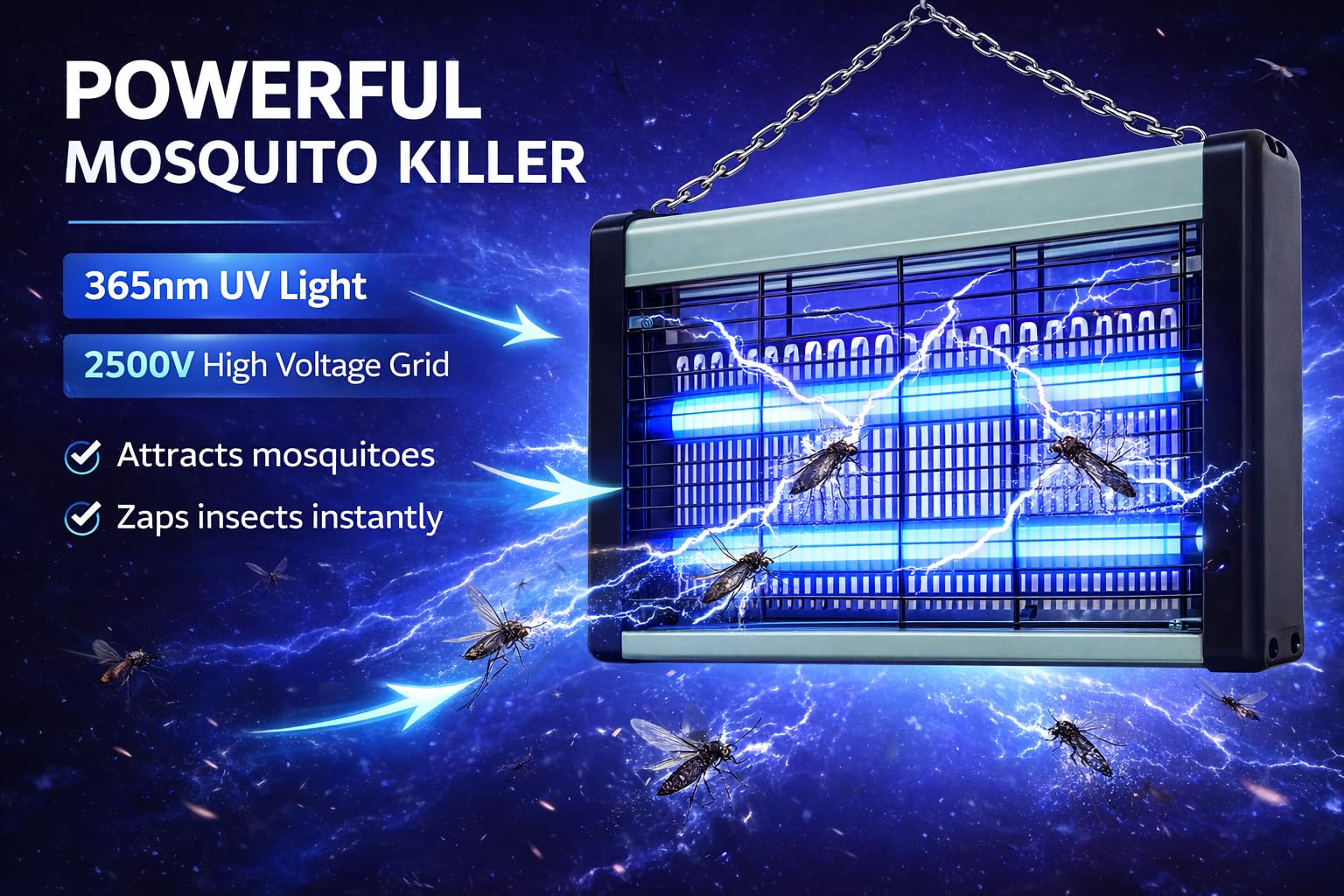 Lampada Antizanzare 8W LED UV – Ammazza Zanzare Elettrico e Antimosche con Vassoio Estraibile – Killer Insetti per Casa, Cucina, Balcone e Terrazza – Copertura fino a 40 m² (8, Watt)