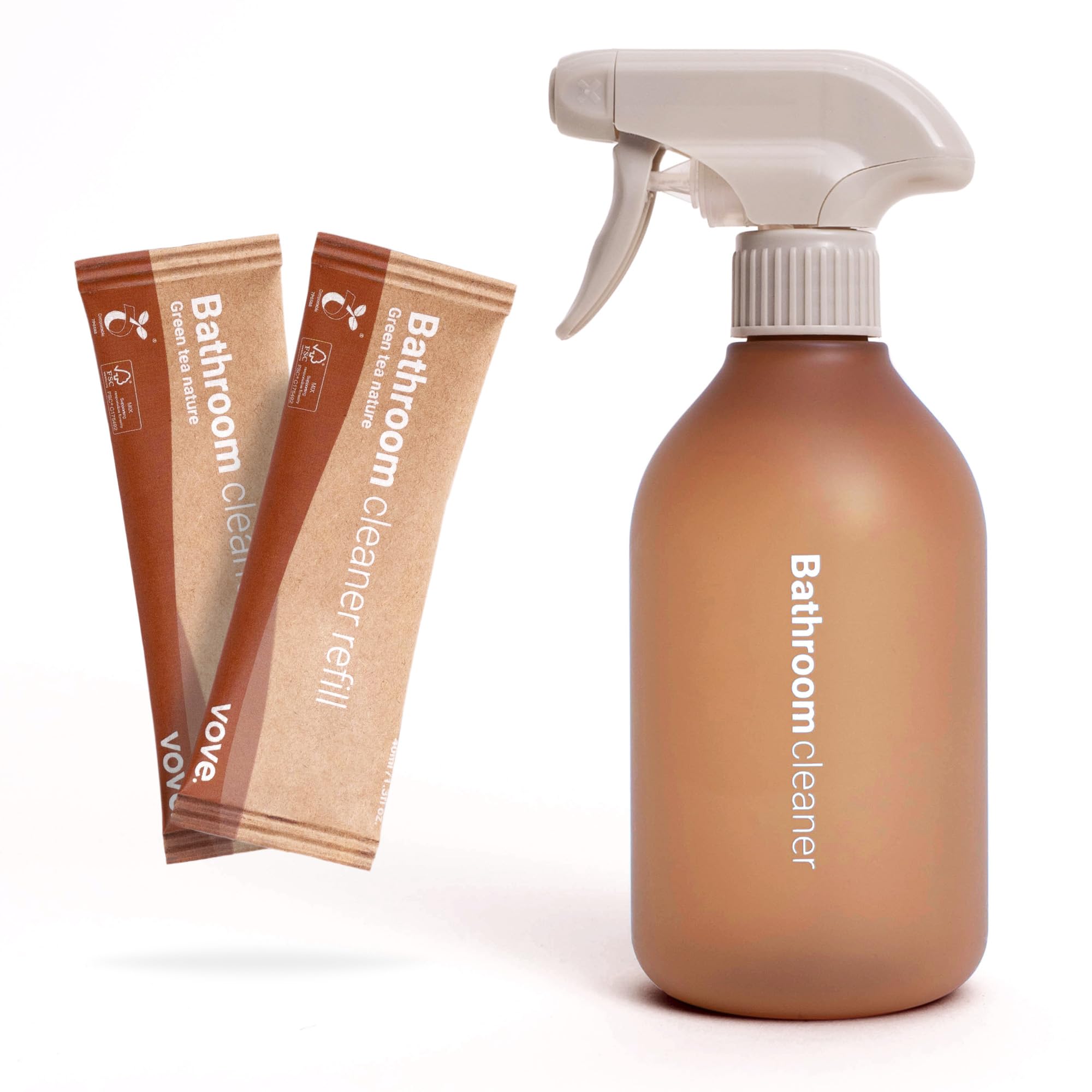 Vove | Premium Bathroom Cleaning 2x Refills With Spray Bottle | Limescale Busting For a Sparkling Home | Plant-Based & Biodegradable | Plastic Free Refills | Scandinavian Design