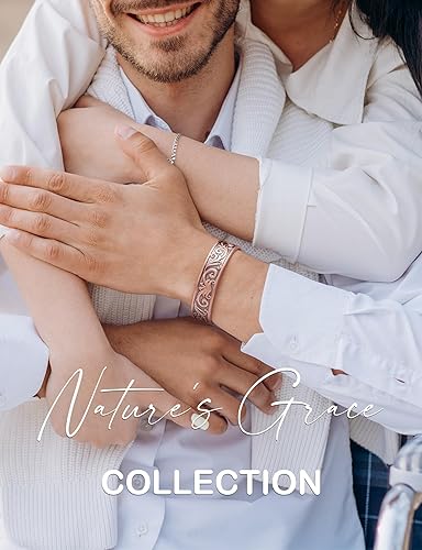Miniatura 9 de Feraco Pulseras magnéticas de cobre para hombres y mujeres con imanes curativos, patrón de árbol de la vida, brazalete de terapia de cobre sólido
