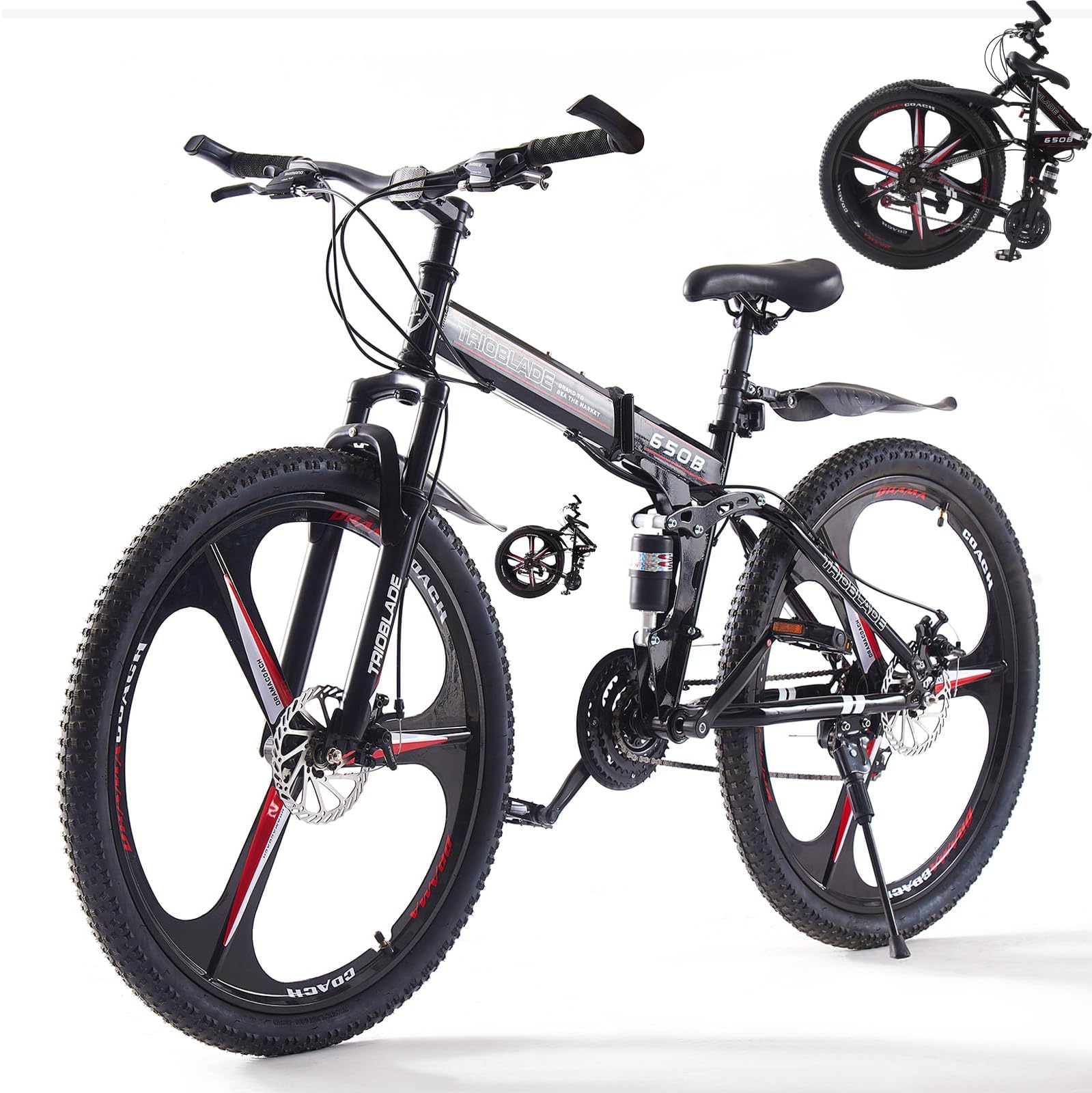 24 26 27.5In Foldable Mountain Bike Dual Suspension Hardtail Bicycle Men Women Mountain Bike 21 Speed Drivetrain Lightweight Frame Sport Cycling Bike for Adult