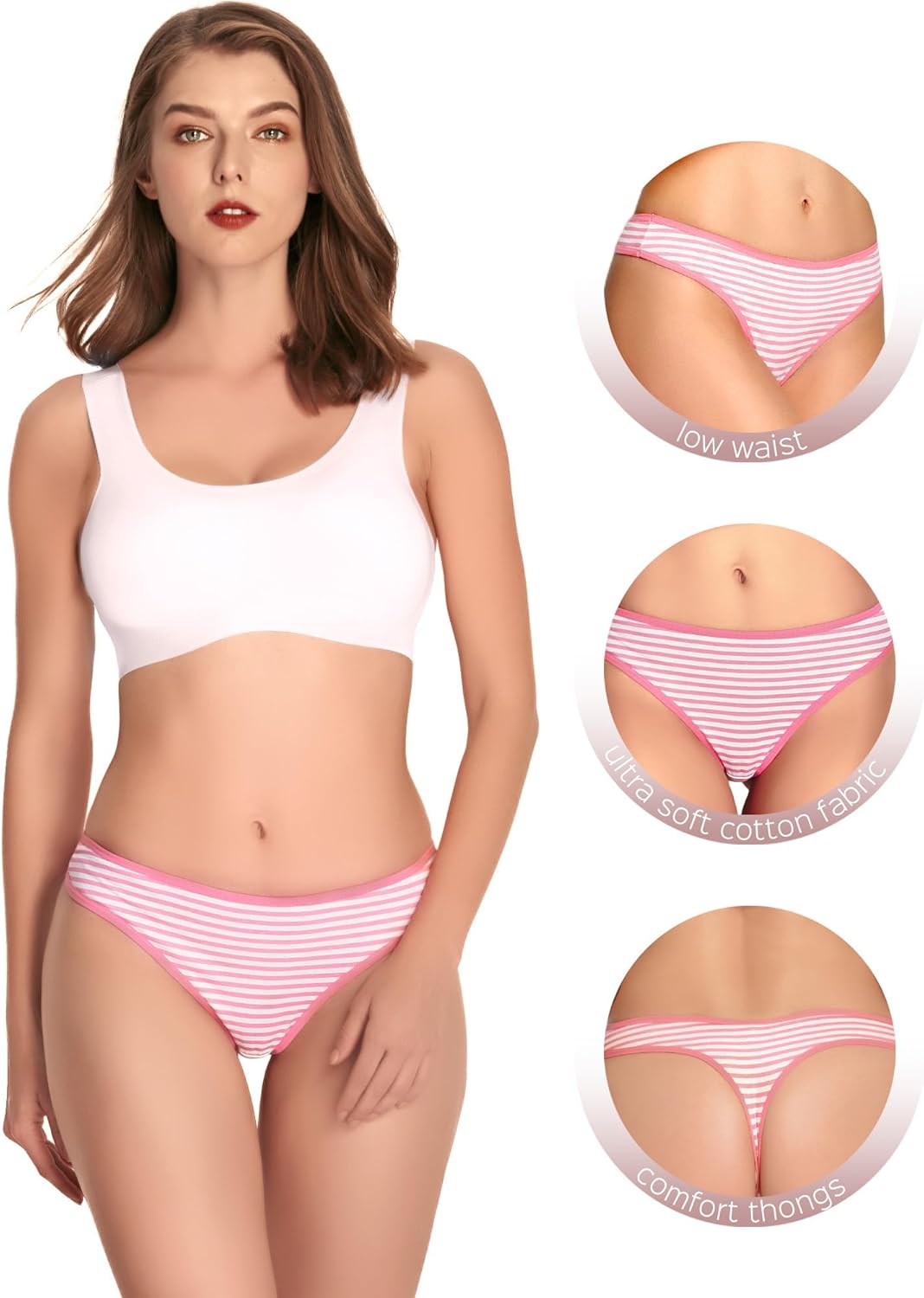 ANZERMIX Women's Breathable Cotton Thong Panties Pack of 6 - Image 3