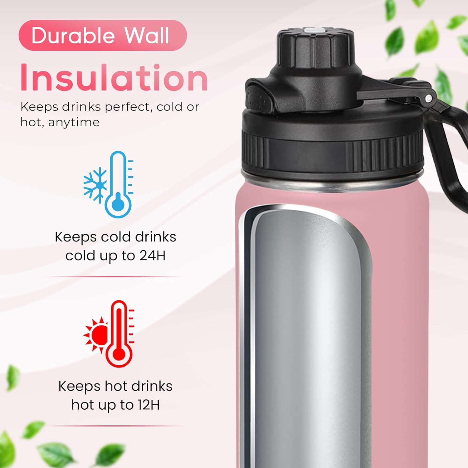 Y TOP 18 oz Insulated Water Bottle Leak Proof Spout Lid Fits in Car Cup Holder – Double Wall Dishwasher Safe Easy Clean stainless steel drinking water bottle for Gym Kids Sports Travel Hiking School