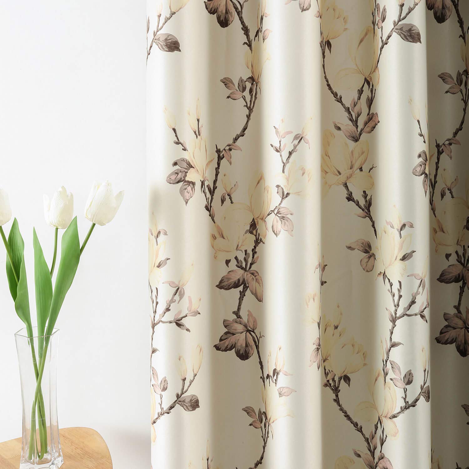 VOGOL Grommet Blackout Curtains for Living Room Magnolia Flower Printed Thermal Insulated Room Darkening Window Drapes Curtains for Bedroom(52 x 84 Inch,2 Panels) - Image 4