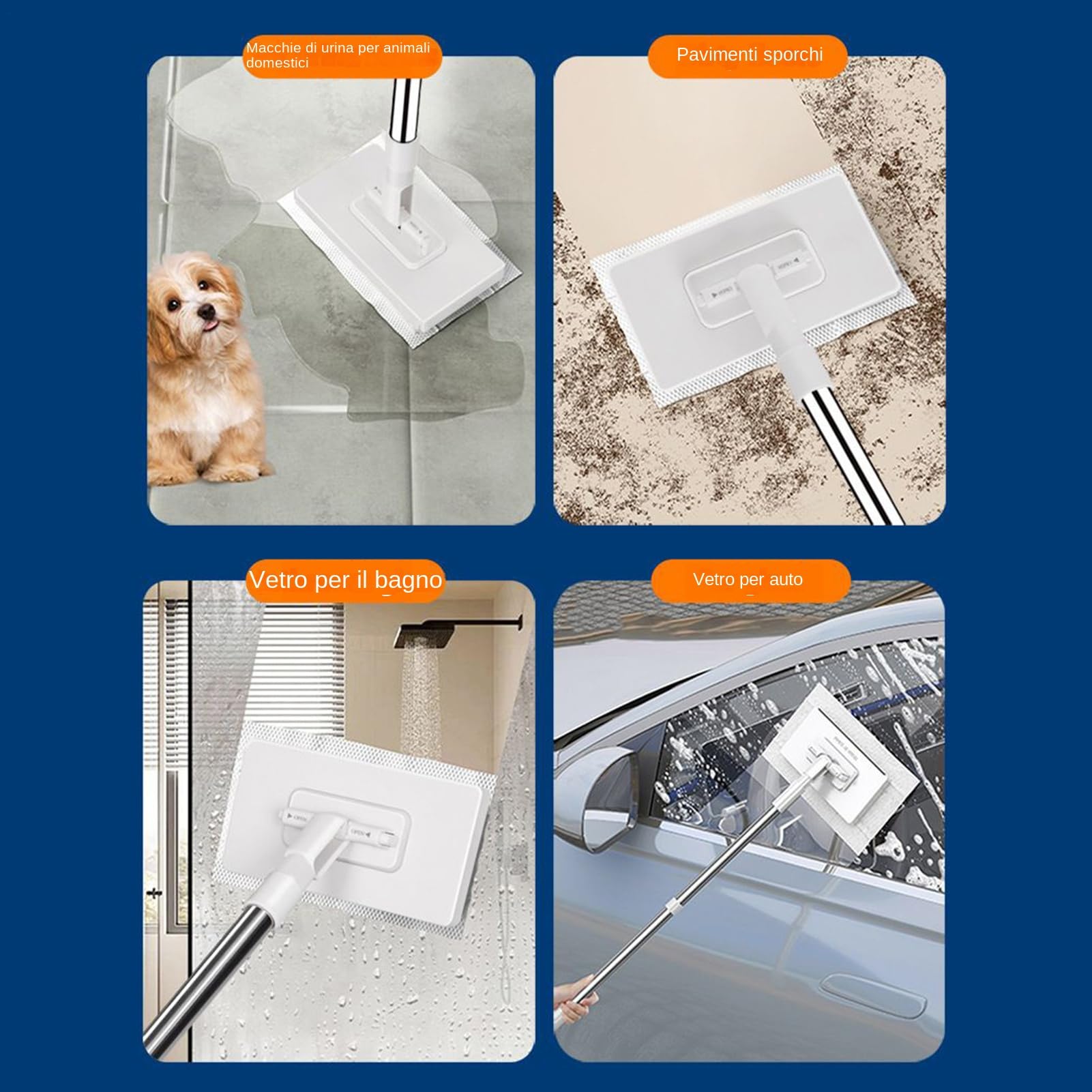 Dust Mops - Kit Di MOP Domestica | NO MOP Di Asciugamani Con 4 Panni Riutilizzabili | Strumento Più Detergente Multiuso Per Laminato Per Piastrelle In Legno | Attrezzatura Per La Rimozione Della