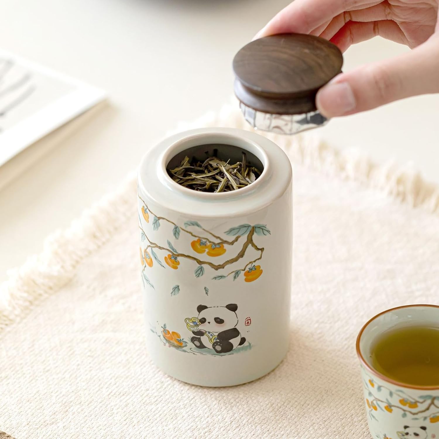 Ceramics Portable Tea Canister, 240ml 8.0oz, Sealed Jar Chinese Kung Fu Tea Set Accessories