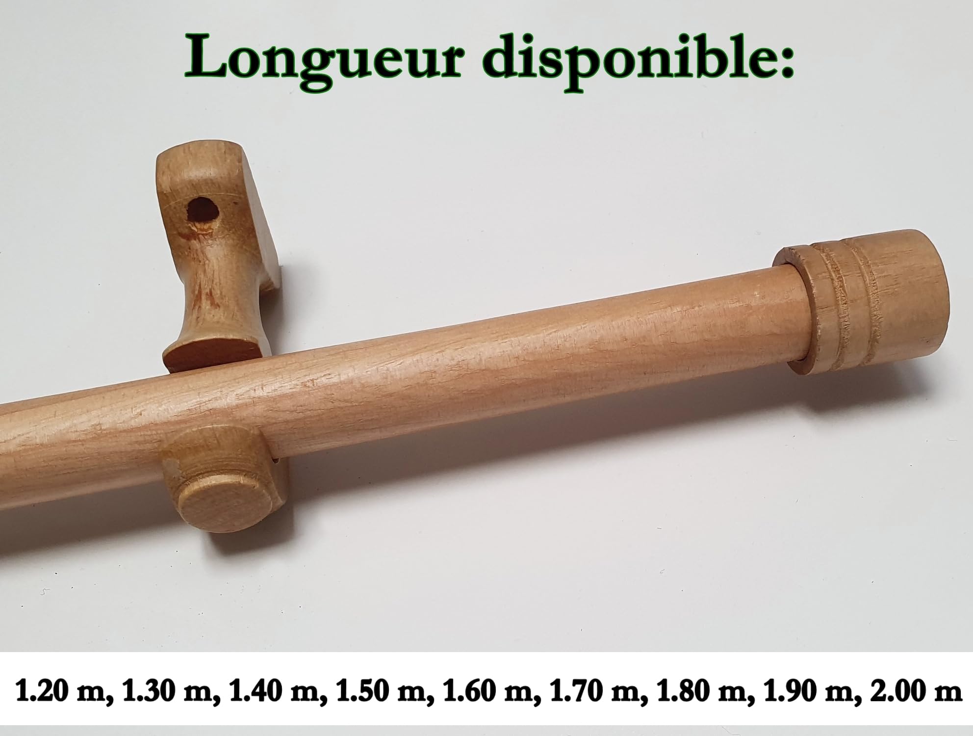 MadeInNature Tringle à Rideaux en Bois, diamètre Ø 28 mm, Kit Tringle à Rideaux Complet Avec Embouts et Supports, Longueur et Couleurs au Choix (Naturel, Embout Bouchon, Longueur 2.00 m)