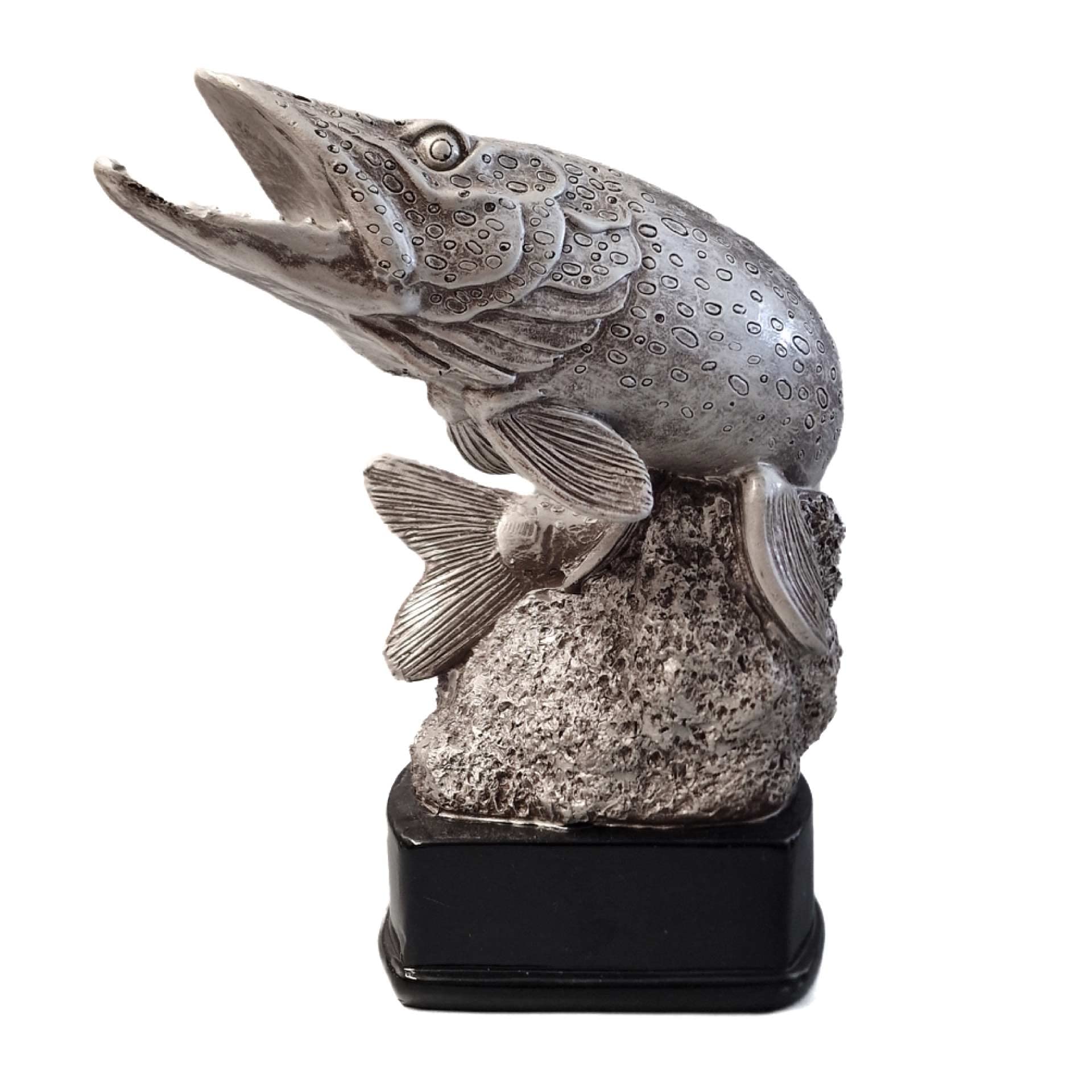 20 cm Angler Pokal mit Wunschtext - Hecht Raubfisch Trophaee in Silber