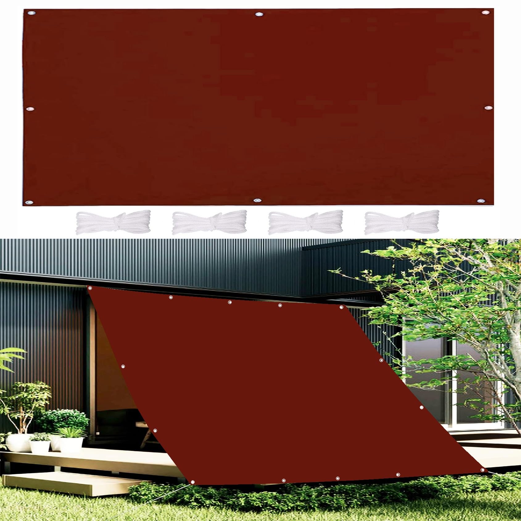 Voile d'ombrage rectangle 5x6.5m en PES rouge rouille imperméable