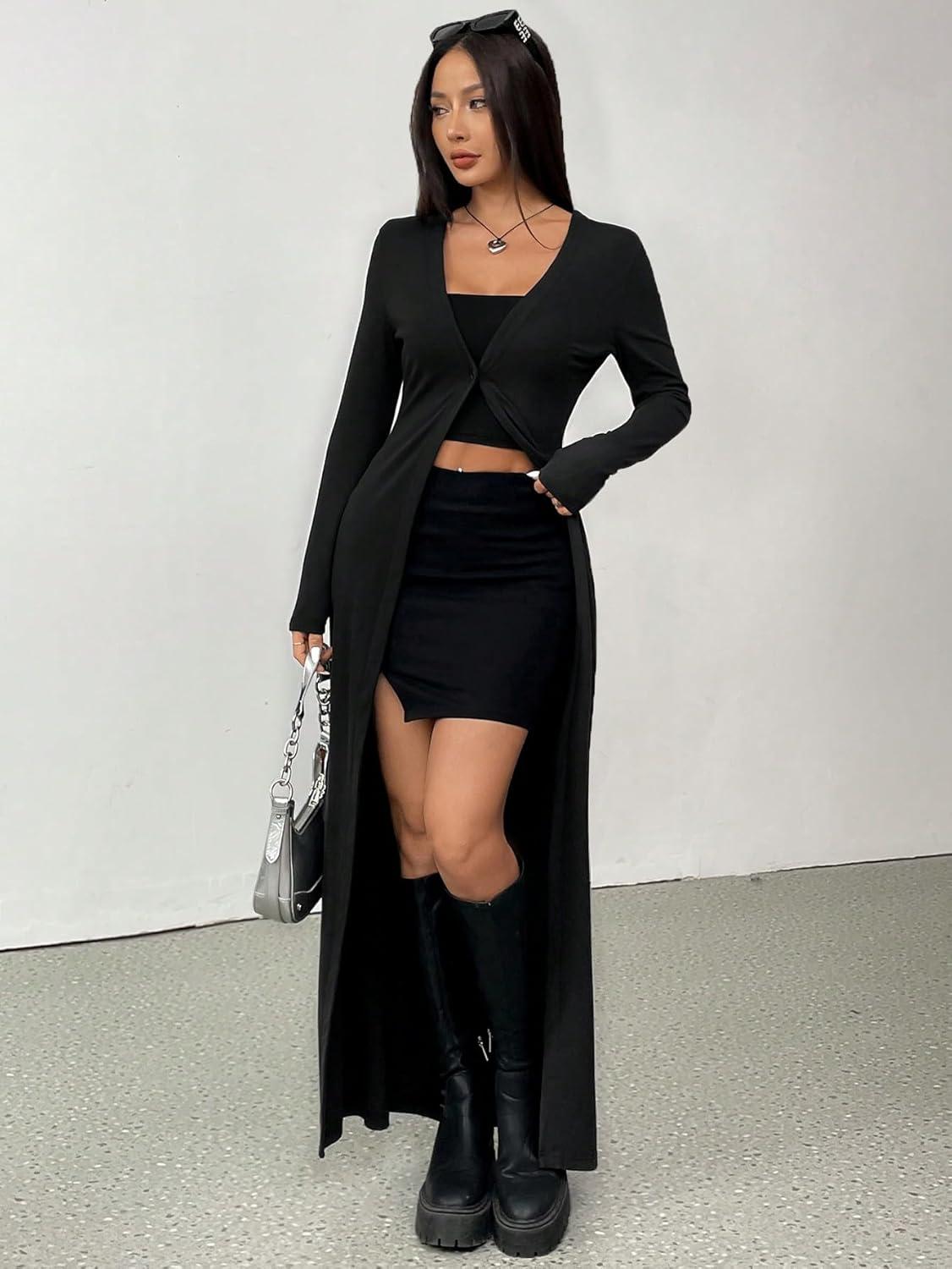 GORGLITTER Women's Long Cardigans Button Up Lightweight Sweater V Neck Fitted Long Sleeve Knit Tops Gothic Spring Clothes - Image 4