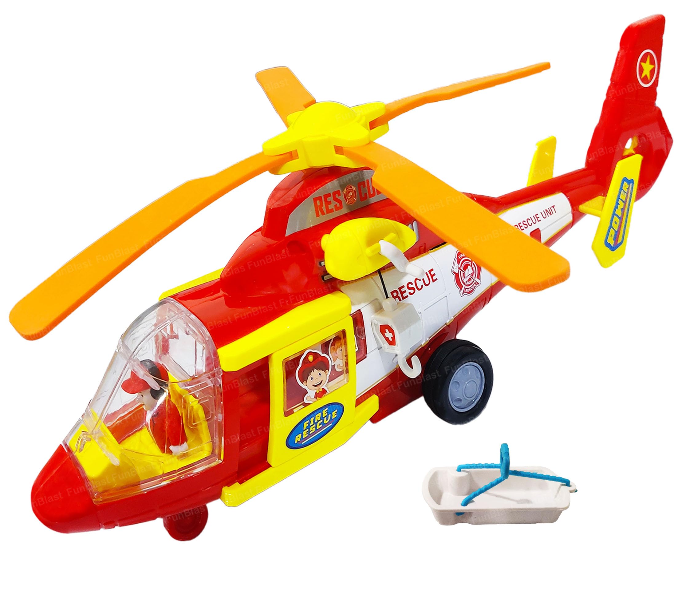 Bump & Go Helicopter Toy – Fire Rescue Team Helicopter with Lights, Sounds & Wing Opening Action, Interactive Helicopter Toy for Kids Ages 3+
