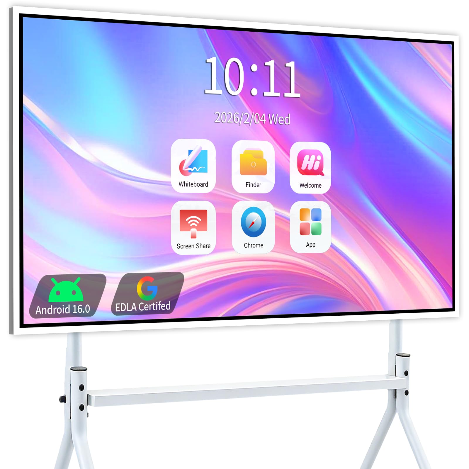43 Inch Smart Board Google EDLA-Certified 4K Interactive Whiteboard | Touch Screen for Classroom and Business with Android 16.0(Wall Mount Included), 128GB