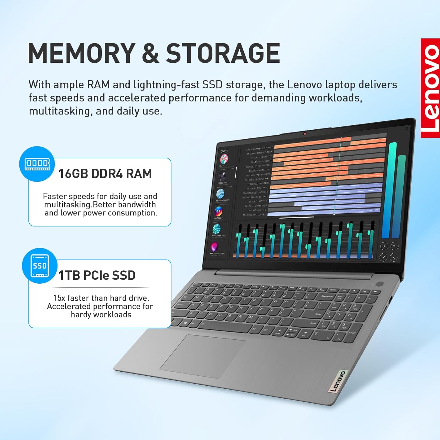 Lenovo-Ideapad 3i, 15.6" FHD Touch Screen Laptop, Intel Core i3-1115G4, 16GB RAM, 1TB SSD, Windows 11 Home, 720p Webcam, Wi-Fi 6, Bluetooth 5.1, Full-Size Keyboard, Arctic Grey