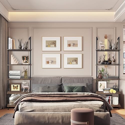 Miniatura 9 de Aboxoo Estantería de escalera 2 piezas, estantería abierta de 5 niveles, estantería de pared de madera, con respaldo abierto, estante de plantas y