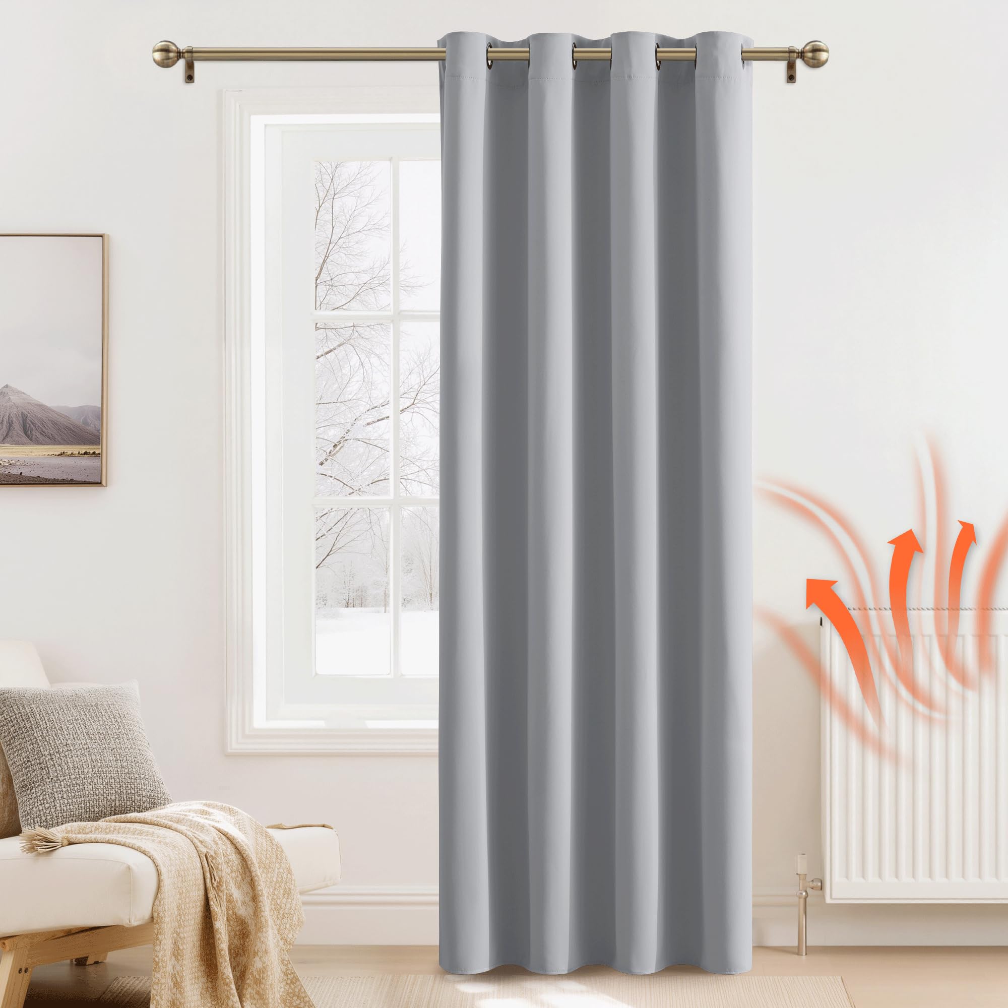PONY DANCE Tende per Interni Moderne Oscurante Curtain Termica Isolante Freddo per Soggiorno Finestra con Anelli 1 Pezzo L 132 x A 210 cm, Grigio Chiaro