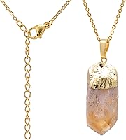 Vista 1 de Paialco Collar con colgante de cristal de piedra áspera con dije de citrino natural de 1.0" ~ 1.5", tono amarillo