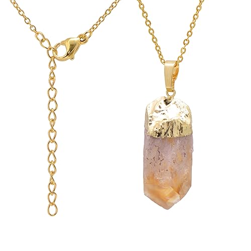 1.0"  1.5" Natural Citrine Charm Rough Stone Crystal Point Pendant Necklace, Yellow Tone