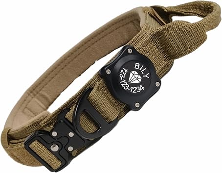 Apple tag Waterproof Dog Collar Personalized Adjustable Military Sport Collar with Handle Yellow, XL19.7-24.4"