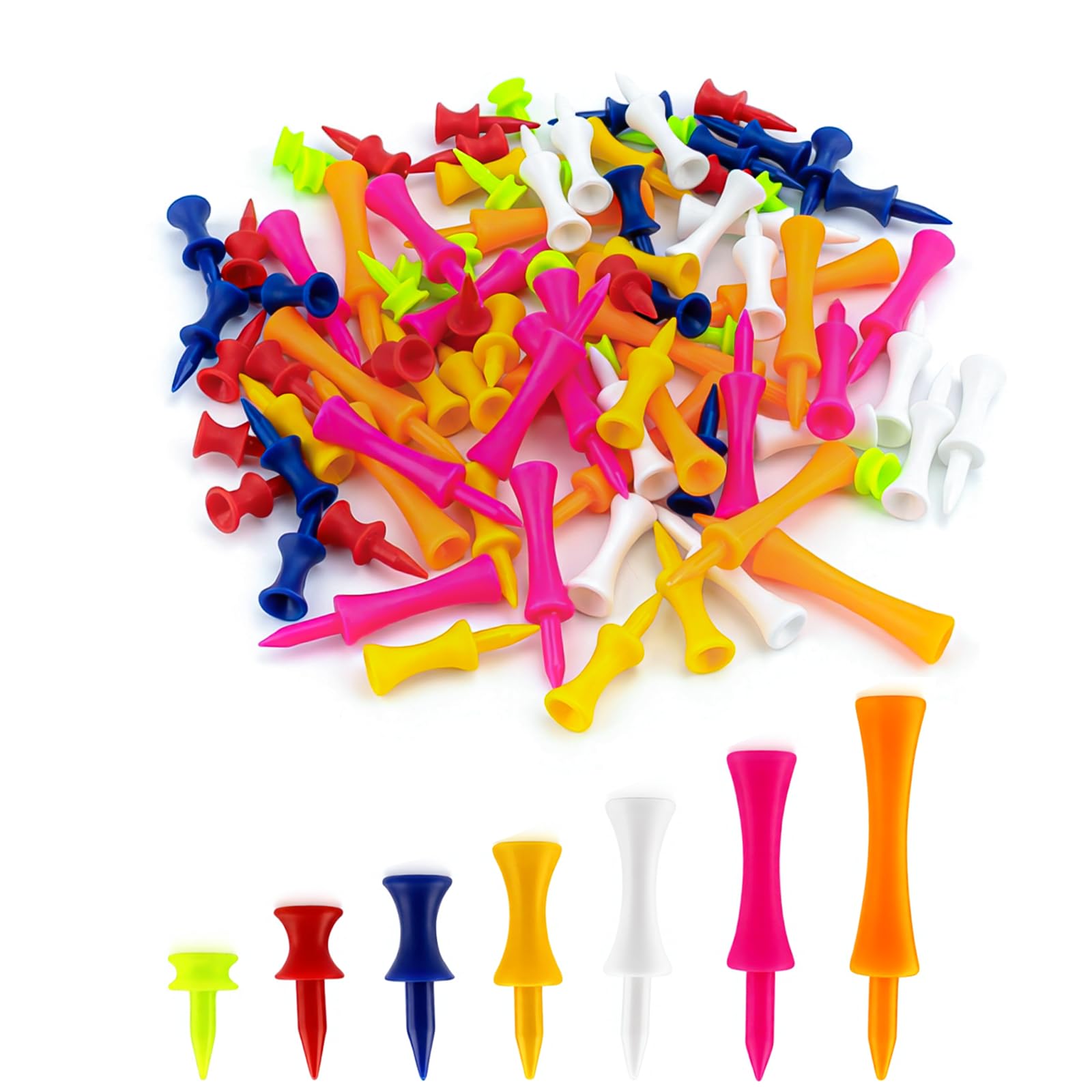 RJTCXJS 84 Pcs Plastic Golf Tees, Colorful Golf Tees Mixed Sizes