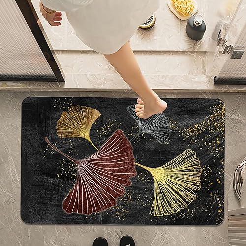 Miniatura 7 de Alfombra de baño, hojas de árbol dorado, antideslizante, de secado rápido, súper absorbente, delgada, para debajo de la puerta, fácil de limpiar,