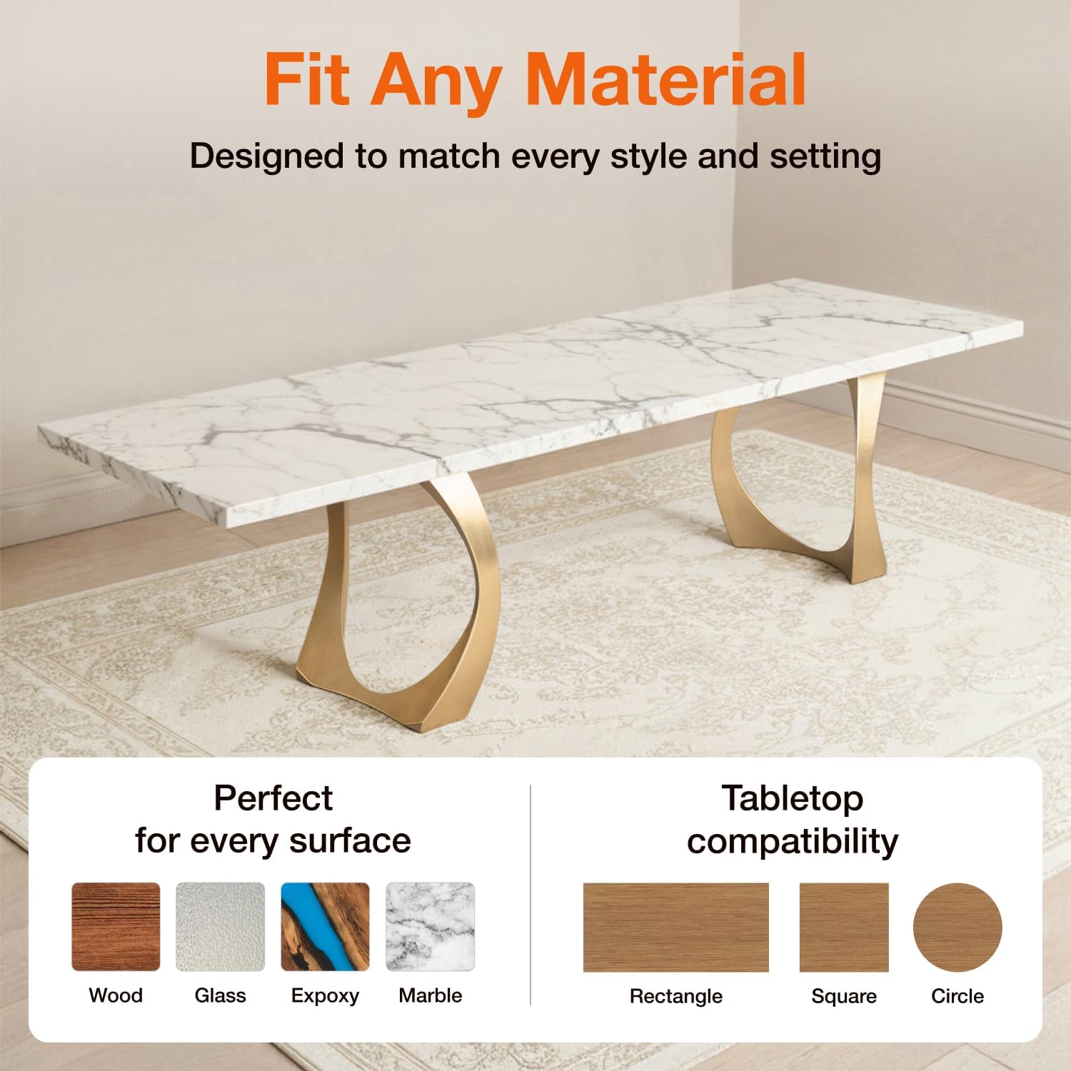 Flowyline 16" H 119 Cleo Handcrafted Gold Metal Table Legs and Bases for Bench | Steel Coffee Table Legs | Rust-Resistant, Adjustable Furniture Legs | DIY Mid-Century Modern Indoor/Outdoor