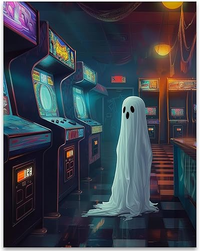 The Ghost of Arcades Past - Póster espeluznante retro nostálgico de Halloween de 11 x 14 pulgadas, decoración de fantasma, academia oscura, gótica y