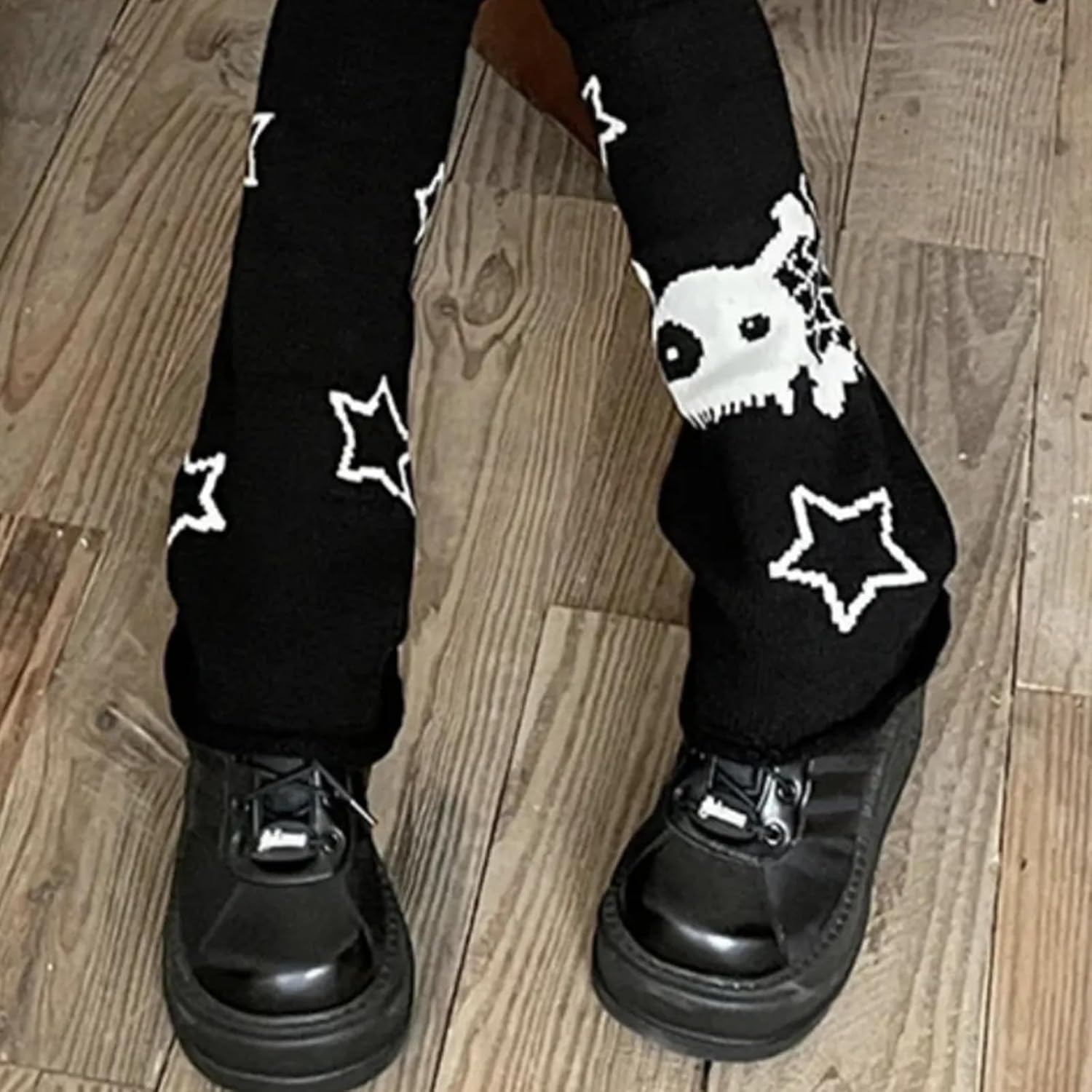 2 Pair Star Arm Warmers Y2k and Leg Warmers Y2k, Cute Black Arm Warmers Women, Harajuku Accessories, Black Japanese Clothes Style Fsahion Fingerless Cute Gloves for Girls