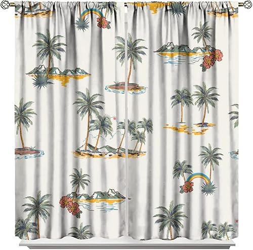 Miniatura 8 de Cortinas de playa, palmeras tropicales, costeras, hawaianas, de verano, con patrón de paisaje oceánico, con bolsillo para barra, cortinas de ventana
