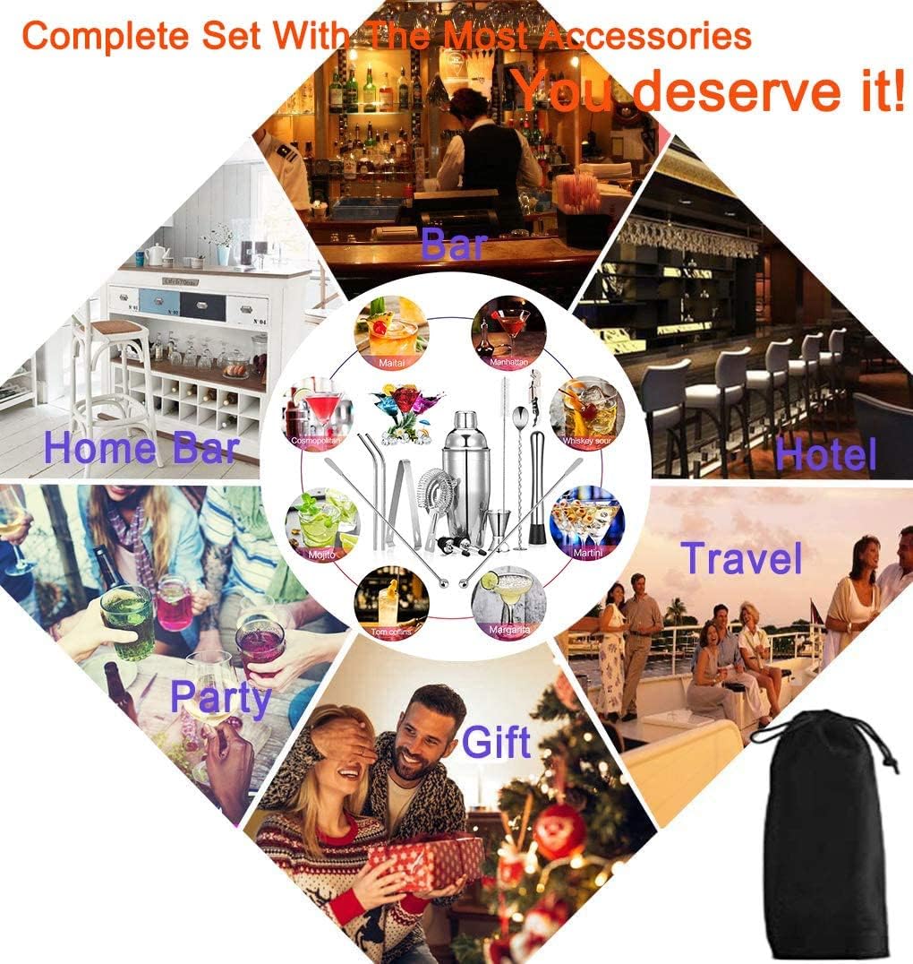 Flash Deals - 70% OFF Stainless Steel 25 Oz Cocktail Shaker Set 14-Piece, Mixology Bartender Kit Barware Tool Sets Cocktail Shaker Set Bartender Kit Home Bar Gift Set with Professional Accessories