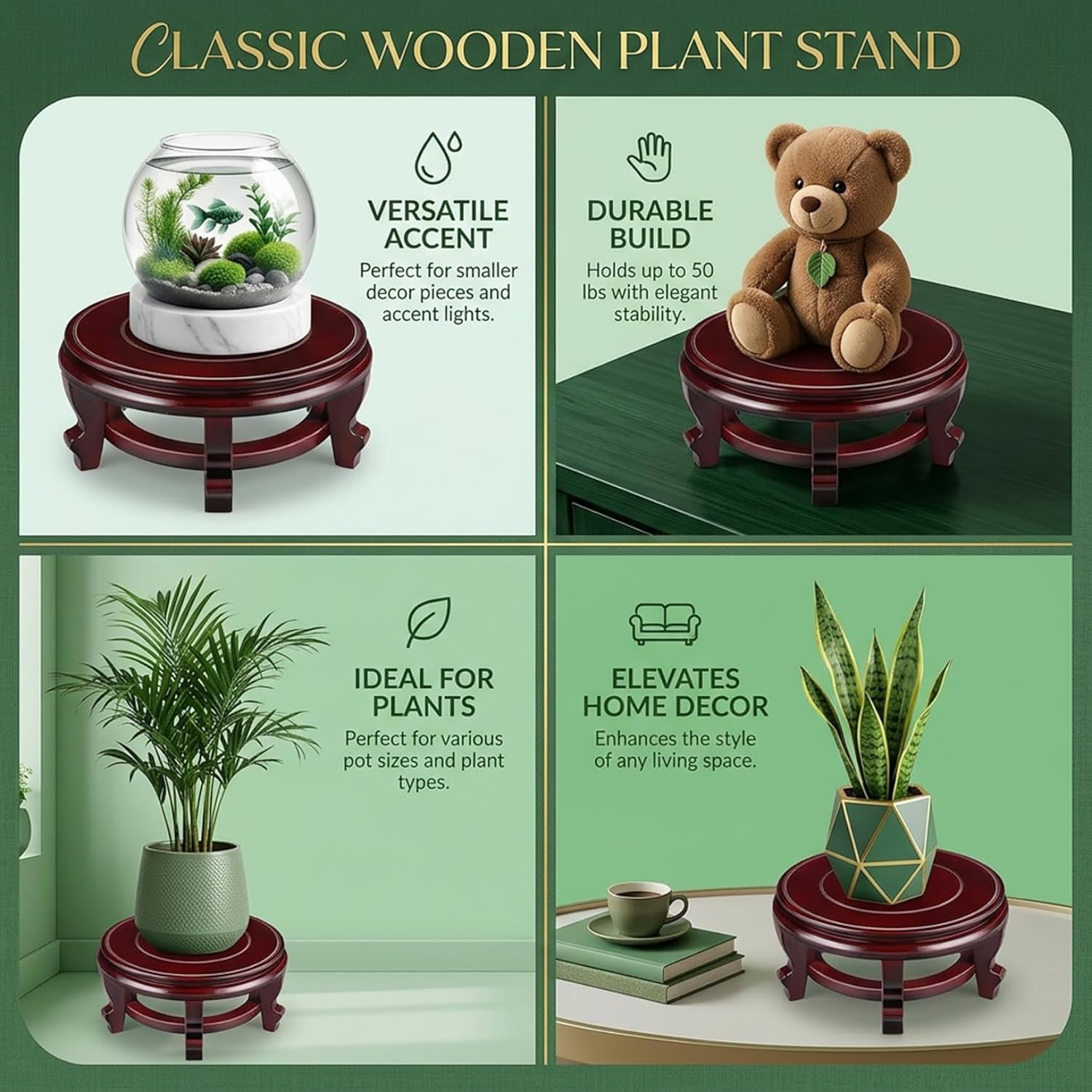 Oriental Plant Stand, 12 Inch Vase Stand Indoor Flower Pot Base Vase Display Shelf Chinese Fishbowl Planter Stands for Display Asian Plant