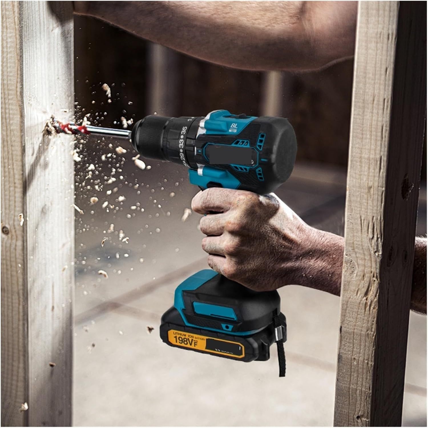 Electric Tool 13MM 35+3 Torque Brushless Electric Impact Drill Cordless Electric Screwdriver DIY Power Tool 18V Practical(2 Battery)