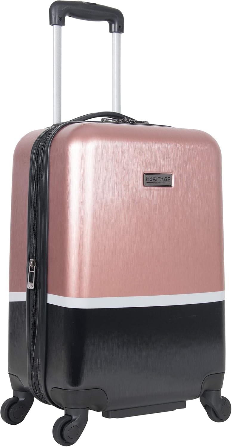 Heritage Travelware Charter Park 20in Lightweight Colorblock Hardside Expandable 4-wheel Spinner Carry-On Suitcase, Rose Gold/Black