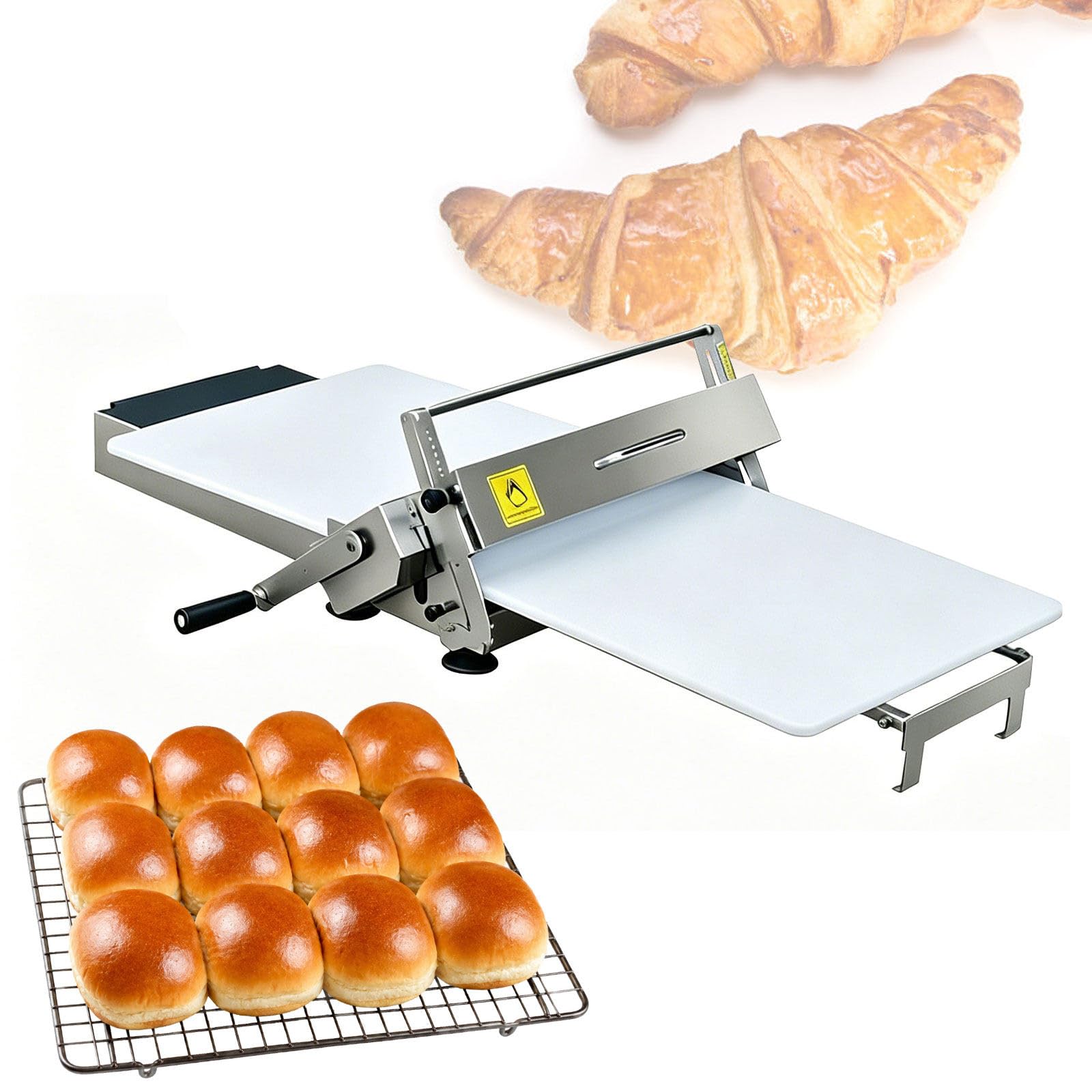 Stendetrice per Croissant e pasticcini – Macchina per impastare Pieghevole da banco in Acciaio Inox, Spessore Regolabile da 0 a 25 mm, per Uso Domestico e per Piccole panetterie 90x40cm