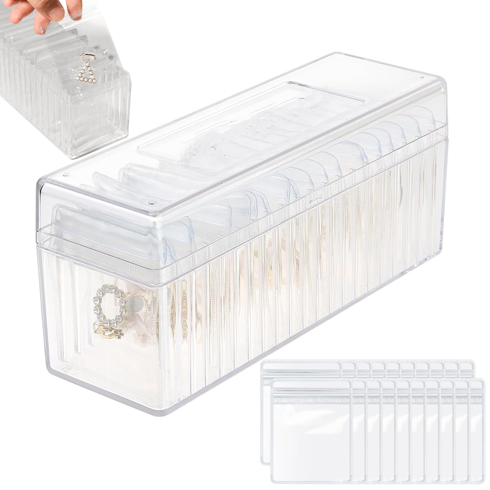 Acrylic Jewelry Box With 20 Anti Tarnish Bags Clear Storage