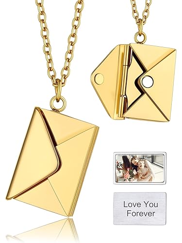 KeyStyle Personalized Envelope Locket Necklace for Women, Custom Love Letter