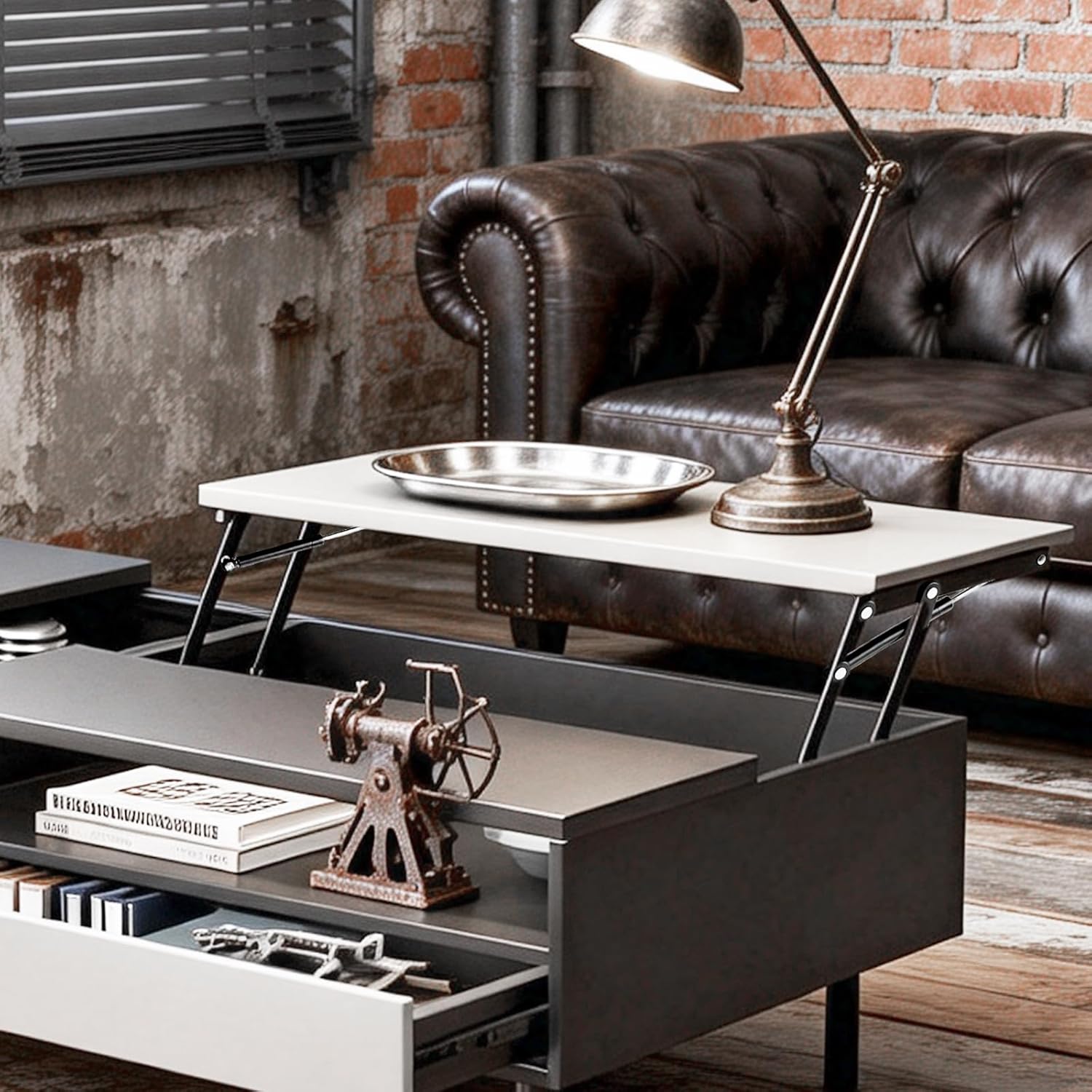 4 Pcs Ottoman Lift Top Mechanism, Heavy Duty Hydraulic Lift Hinges for Coffee Table & Ottoman, Folding Lift Up Hardware, Black