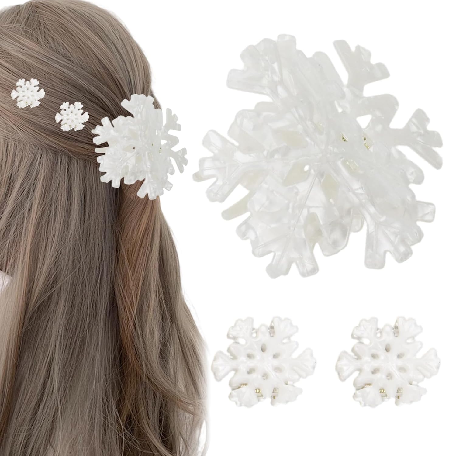 3PCS Snowflake Hair Claw Clips Set, Winter Themed Hair Accessories for Women & Girls, Cute Hair Grips Ideal for Christmas, Holiday & Daily Styling (2 Sizes)