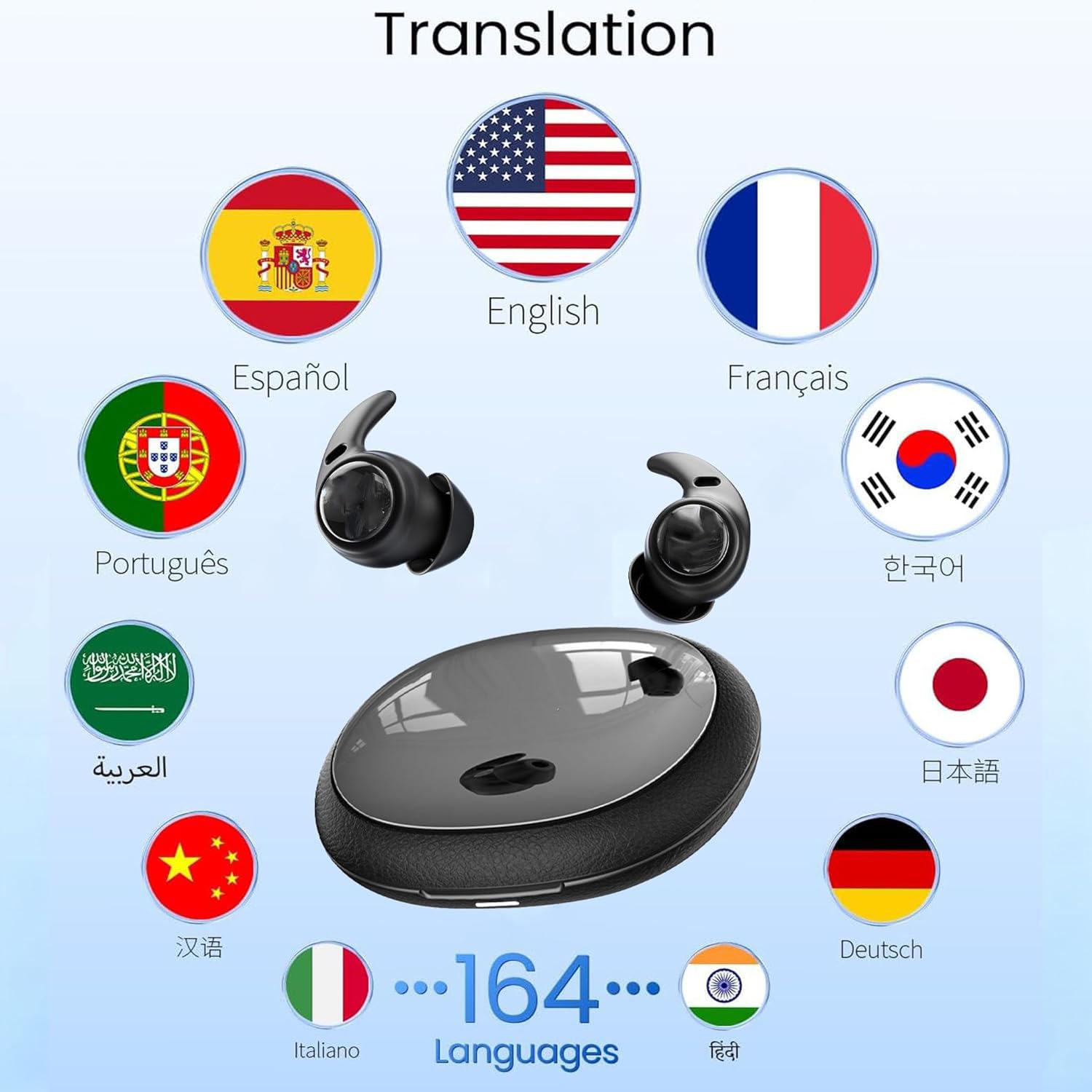 NE76 Écouteurs de sommeil Bluetooth de 15,2 cm, traduction IA en temps réel, 150 langues, mini écouteurs étanches pour dormeurs latéraux pour voyage, éducation, réunions d'affaires, noir