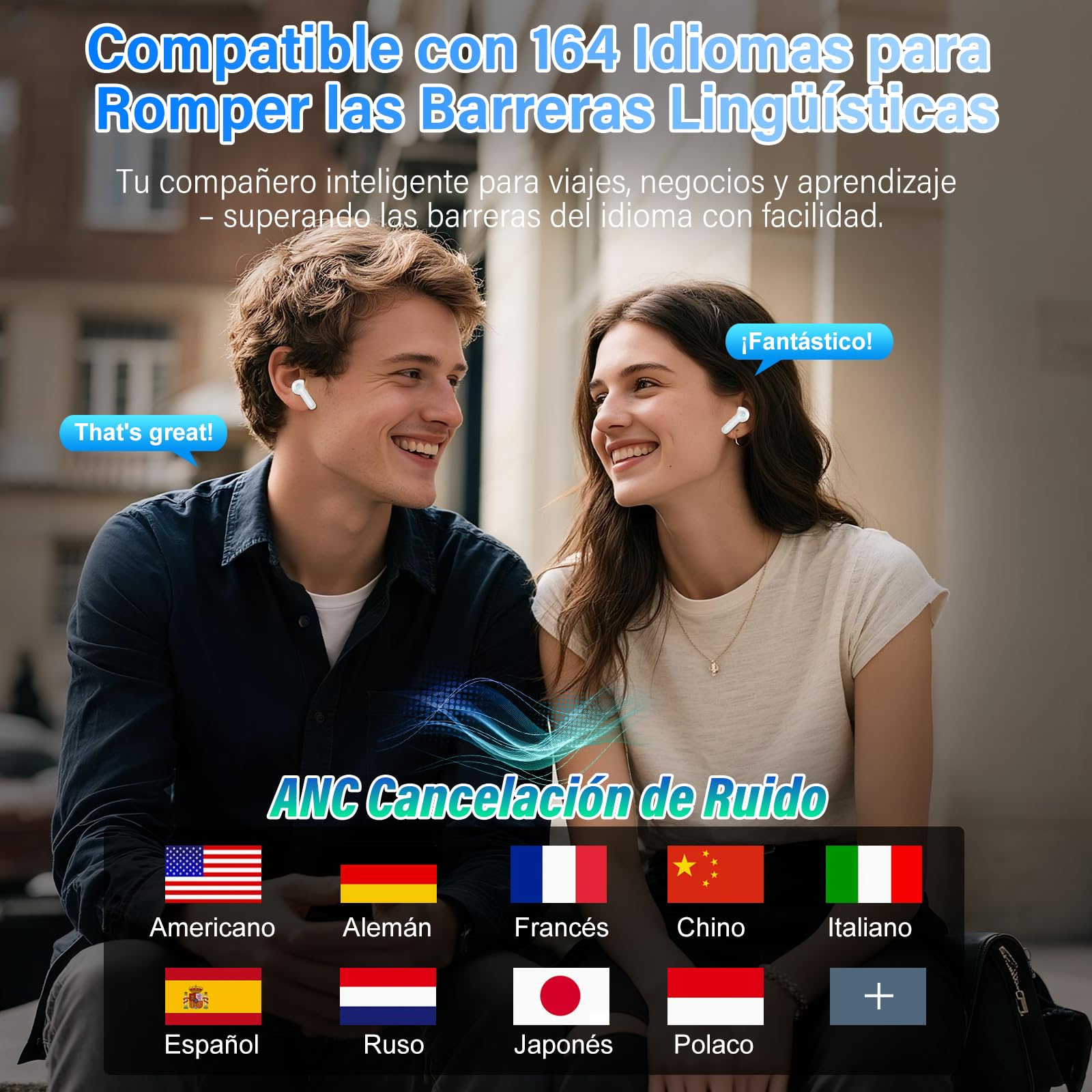 Auriculares Traductor en Tiempo Real 164 Idiomas Traductor Instantaneo Voz