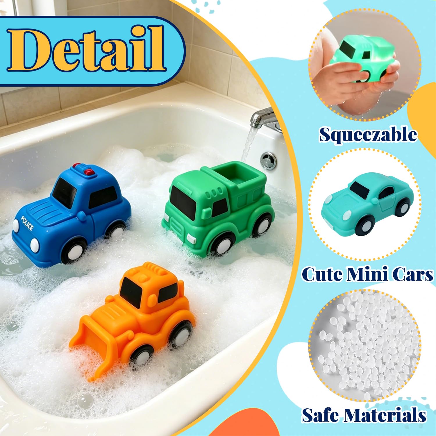 Auto Badewannenspielzeug, Wasserspielzeug Badewanne Spielzeug Kinder, Farbwechsel Badewannenspielzeug, Ohne Löcher Autos Badespielzeug, Leuchtet Wasserspielzeug Baby, Geschenke für Jungen und Madchen - 3