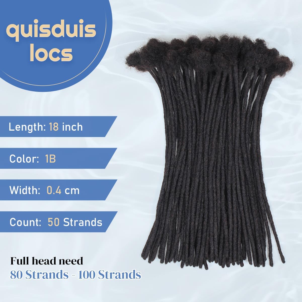 18 inch Loc Extensions Human Hair, 50 Strands Permanent Dreadlock Extension Human Hair 0.4cm Width 100% Full Handmade Dreads Can Be Dyed and Bleached Curled dreads extensions