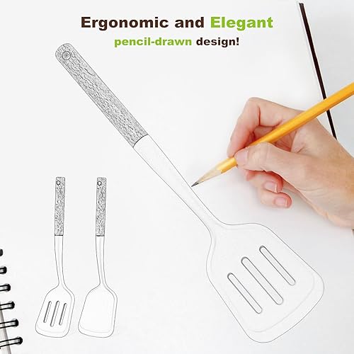 Miniatura 4 de Juego de 2 espátulas de silicona con elegante mango de madera, resistente al calor, sólido y ranurado para sartenes antiadherentes, grandes