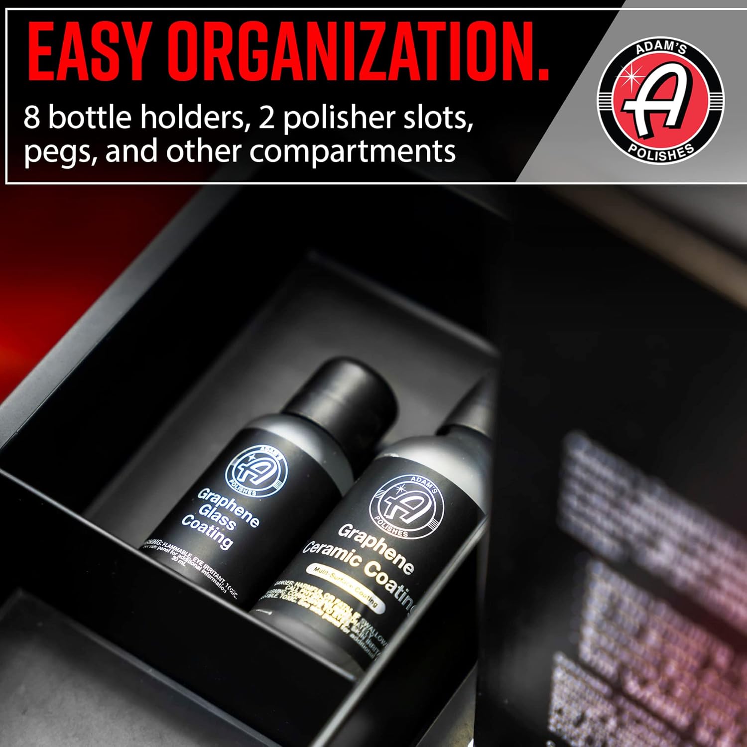 Adam's Polishes Premium Detail Cart - Car Detailing Cart 3-Tiered Shelves 250 Pound Per Shelf Capacity - Heavy Duty Casters Rolling Cart, Features Bottle Holders, Cutouts, & Pegs for Organization